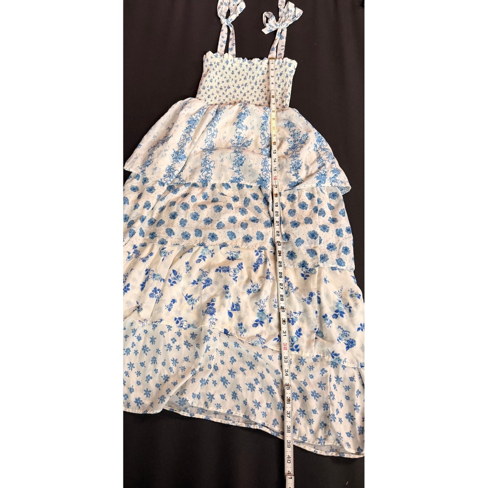 Crystal Doll Blue White Floral Smocked Tiered Midi Dress Sm Cottage Prairie Boho - Picture 8 of 14